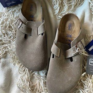 Birkenstock Boston Taupe Suede Wide version footbed clogs size Wide 38